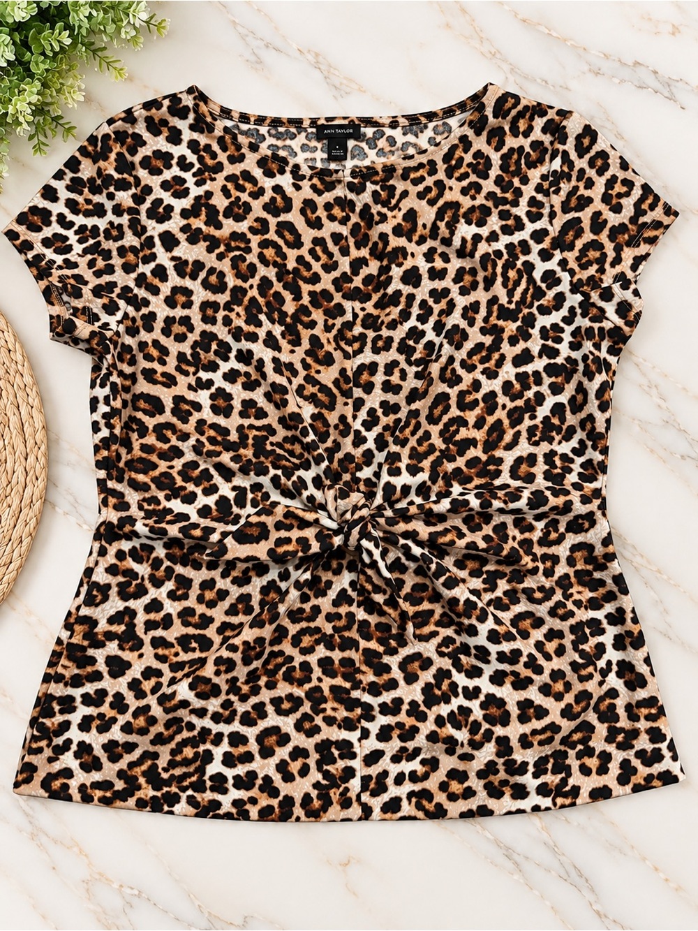 Ann Taylor Leopard Twist-Front Tee in Brown and Black